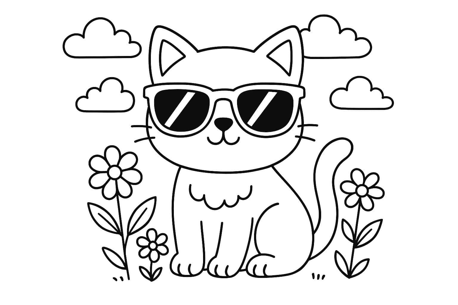 Coloring page of Cat wearing sunglasses to print out for kids