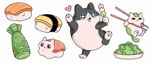 Collage of famous anime characters in chibi form