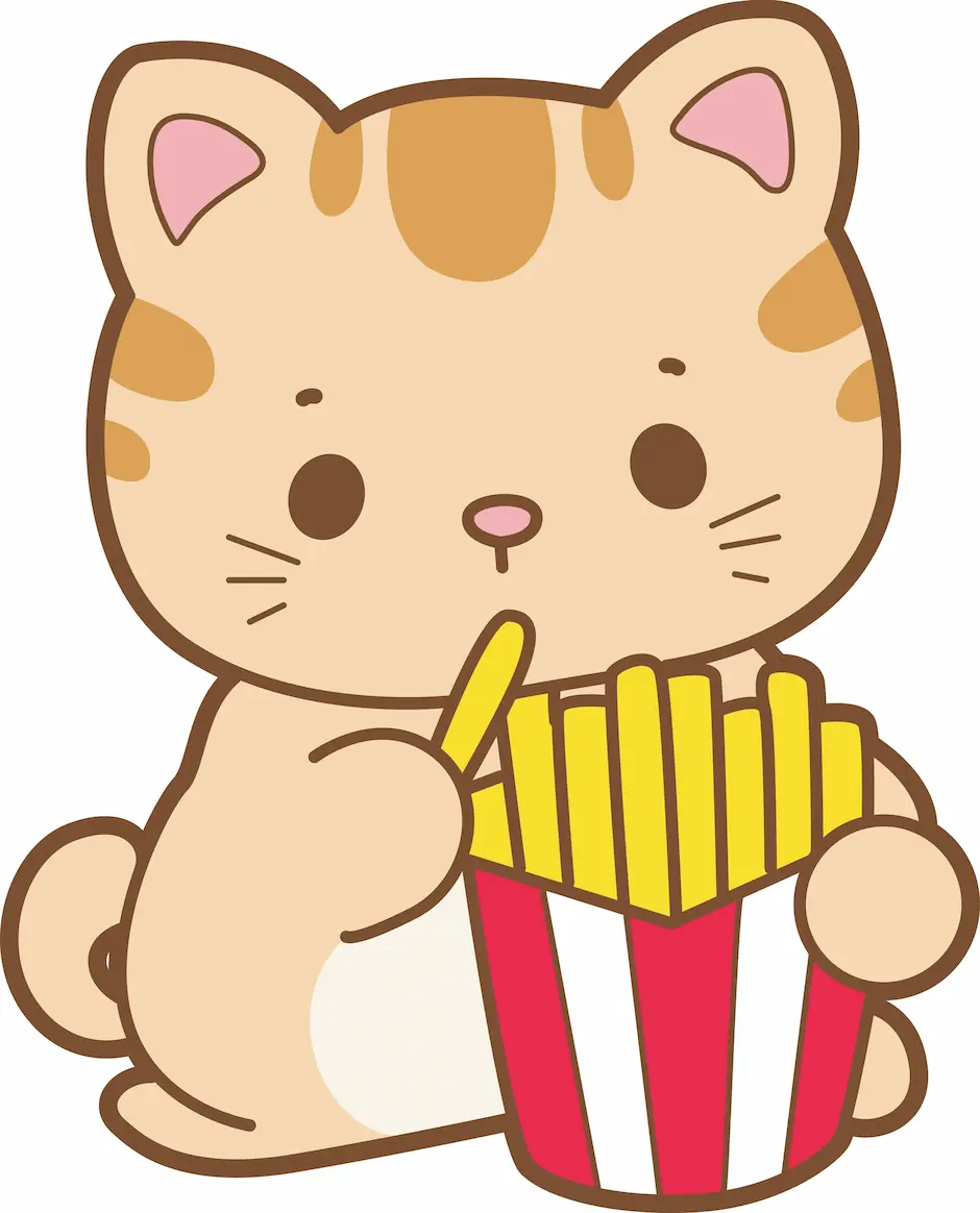 a chibi kitten with fries